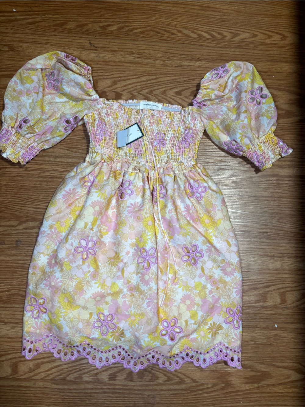 Goodnight Macaroon Pink, Yellow & Cream Floral Smocked Off-Shoulder Top